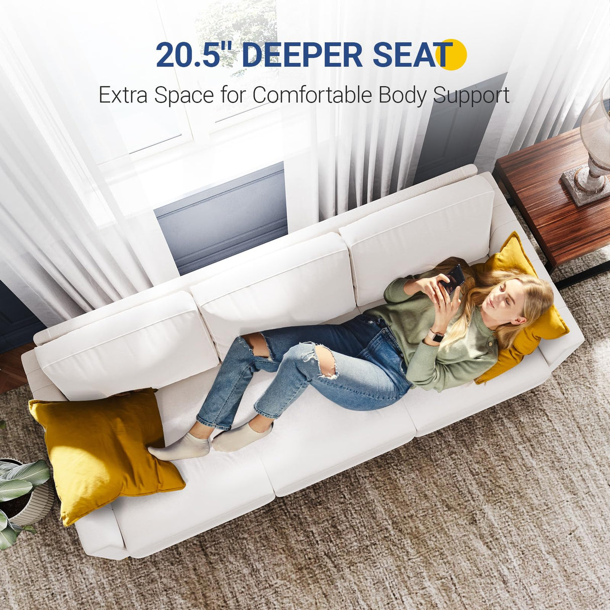 Avenco Loveseat Sofa, Modern Sofa Coach, 67'' Width Sofa with Extra Deep Seats, Couch for Living Room, Apartment, Room Office, Ivory Avenco