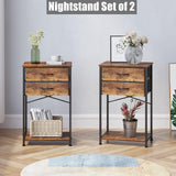 VonDream Nightstands Set of 2, End Table with Fabric Storage Drawer and Open Wood Shelf, Bedside Furniture with Steel Frame, Side Table for Bedroom, VonDream