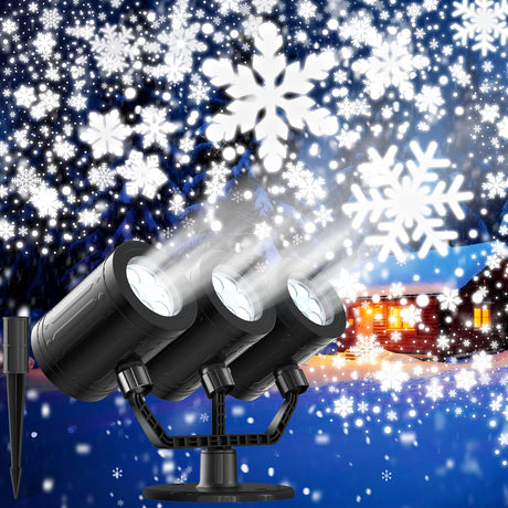 Snowflake Christmas Projector Lights Outdoor 2025 Upgraded Triple Head Snowflake Projector with Timer Waterproof LED Snowfall Projector for Holiday for Christmas Decoration Lurious