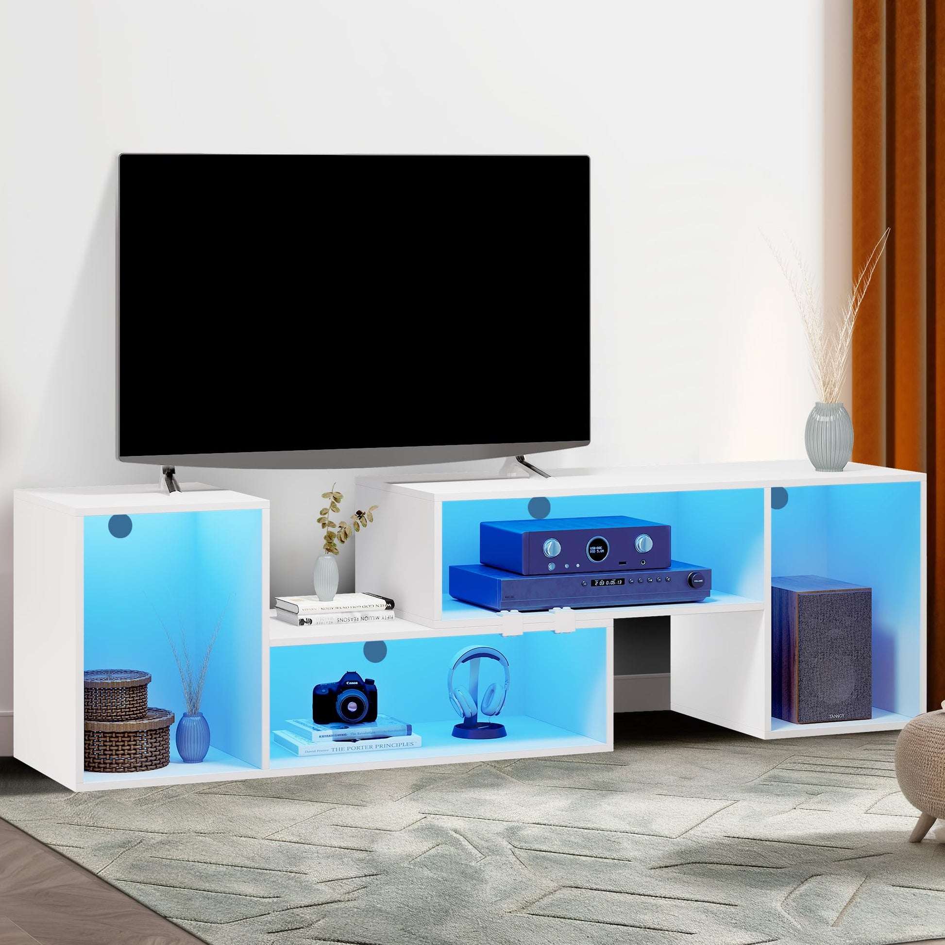 YITAHOME Modern Deformable TV Stand with LED Strip for 45-75 Inch TVs - Multi-Purpose Entertainment Centre - WoodArtSupply