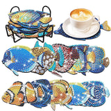 YLOLUL 10 Pcs Summer Fish Diamond Art Coasters Tropical Fish Shape Diamond Art Kits DIY Coasters with Holder for Beginner Adults Kids Craft Supplies Gift YLOLUL