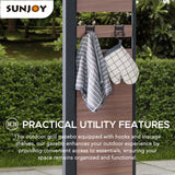 Sunjoy 7 x 9 ft. Grill Gazebo, 2-Tier Hardtop Gazebo Pergola with Ceiling Hooks and Storage Shelves, Matte Black Sunjoy