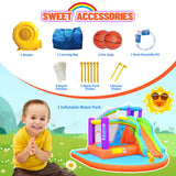 Easyair Inflatable Bounce House Water Slide for Kids, Rainbow Cloud Splash Pool, Indoor Or Outdoor Bouncy Castle, Climbing Wall, 2 Basketball Hoops, Jumper Included 470W Blower Easyair