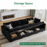 HONBAY Modular Sectional Sleeper Sofa Velvet Sectional Sleeper Couch with Storage Seats Oversized Sectional for Living Room,Black HONBAY
