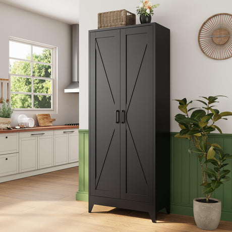 Letaya Storage Cabinet,75" H Metal Kitchen Pantry Cabinets with Doors and Adjustable Shelves,Pantry Organizers for for Cupboard/Dining/Bathroom/Office/Garage Room,Black Letaya