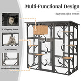 JOVNO Large Outdoor Cat House Catio Kitty Enclosure with Large Enter Door, Wooden Cat Cage Condo Indoor Playpen with 6 Platforms & Small House (Grey) JOVNO