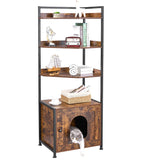 BEWISHOME Cat Litter Box Enclosure Furniture, Hidden Litter Box Furniture for Living Room, Large Cat Furniture with 4 Tier Shelves and Door, Rusitc Brown, CMW06Z BEWISHOME