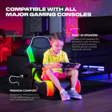 X Rocker Emerald RGB LED Youth Floor Rocking Video Gaming Chair with Headrest Speakers, Armrests, Foldable, Vegan Leather, 200 lbs Max, Amazon Exclusive, Black X Rocker