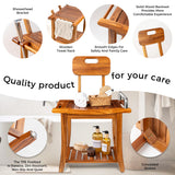 Fun Memories Teak Shower Bench Seat with Handles and Backrest, 19" Solid Wood Shower Stool Waterproof Shower Seat with Storage for Inside Shower Legs Shaving, Seniors Elderly Heavy Duty Fun Memories