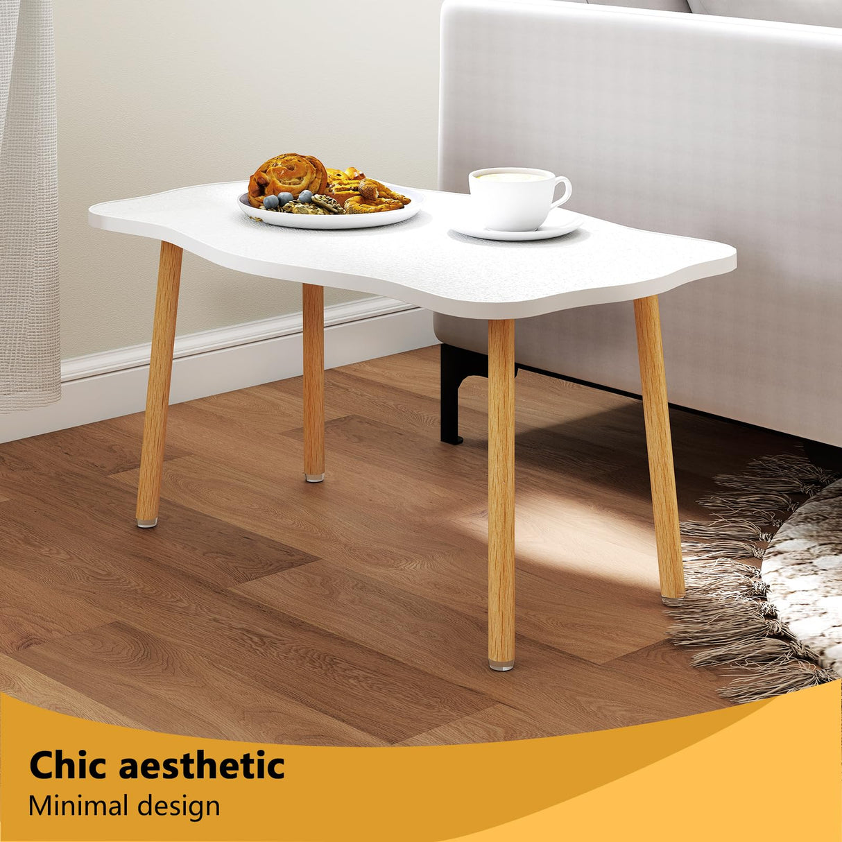 Funecy Cookie Coffee Table Low Table with 4 Solid Wood Sturdy Legs, Floor Table Desk for Sitting on The Floor, Storage and Living Room Furniture (White) Funecy