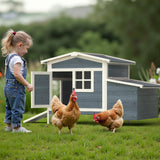 GOJOOASIS Chicken Coop for 2 Chickens Outdoor Rabbit Hutch Chicken House Cage with Ramp & Nesting Box for Small Animals (Grey) GOJOOASIS