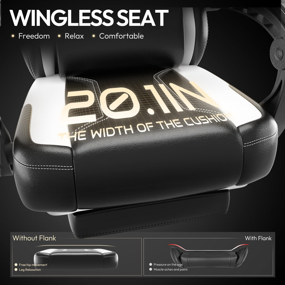 Dowinx Gaming Chair with Pocket Spring Cushion for Adults, Ergonomic Computer Chair with Footrest and Massage Lumbar Support, High Back Leather Game Chair for Office, Gaming, 300LBS, White Dowinx