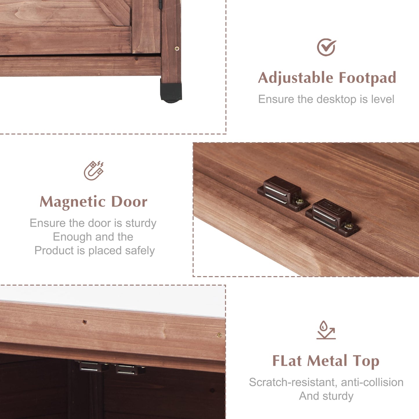 Potting Bench with Storage Cabinet and Metal Table Top for Outdoor Patio, Garden Furniture Wood Workstation - WoodArtSupply