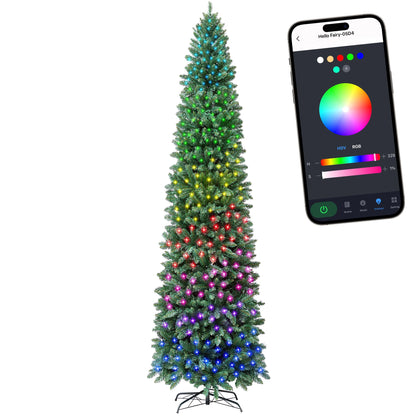 HOLLO STAR 9ft Prelit Christmas Tree with 550 LED Lights, Artificial Slim Christmas Tree with App-Controlled Multi-Color RGB Lights, 1290 Branch Tips, Easy to Assemble, for Home, Party