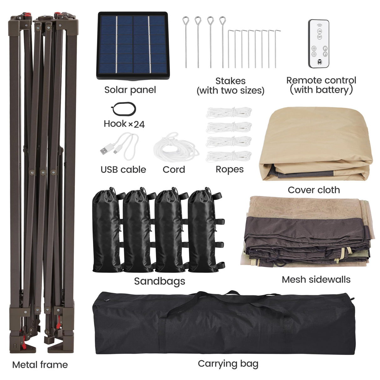 Yaheetech 11'x11' Pop Up Gazebo Instant Tent with 17 Solar LED Lights & Zippered Mesh Netting, Outdoor Shelter Sun Shade Gazebo with Sandbags for Backyard Garden Patio, Khaki & Brown Yaheetech