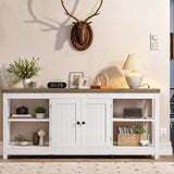 YITAHOME TV Stands for Living Room, Modern Entertainment Center with Power Outlets for Television up to 65 Inch, Farmhouse Media Console TV Cabinet with Adjustable Shelf & Open Shelves, White YITAHOME