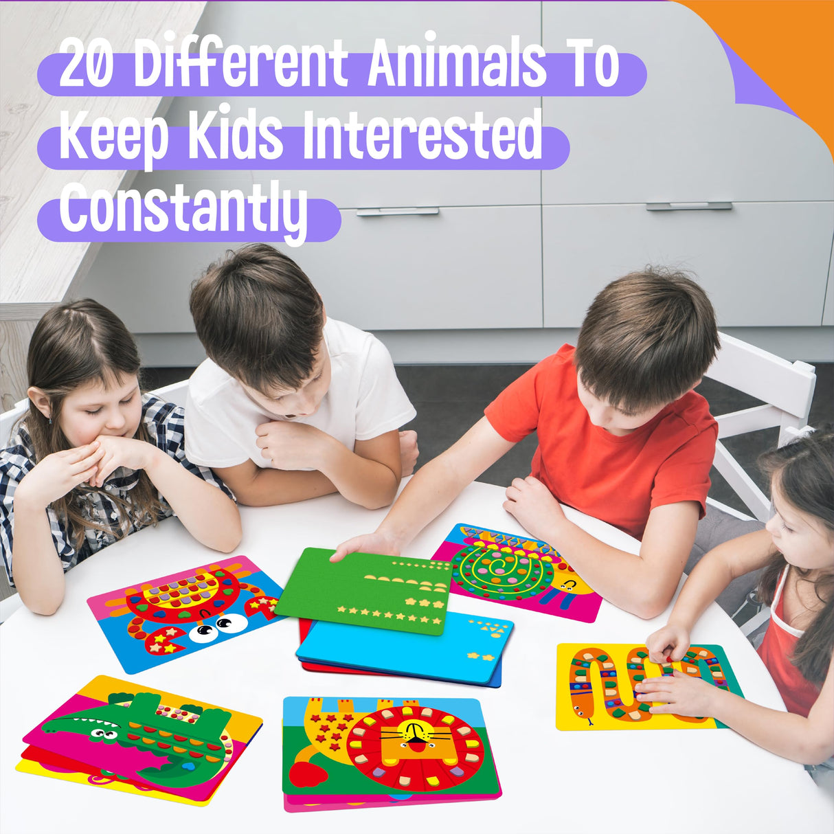 Sticker Art Activity, 20 Animals With 1660 Foam Stickers in 10 Colors - Fun DIY Craft Kits Travel Game for Kids, Boys & Girls SpriteGru