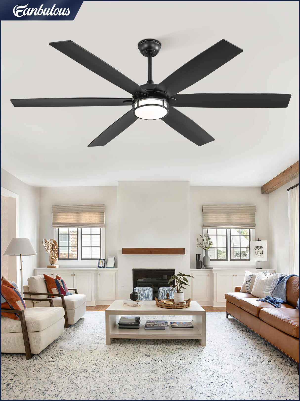 Fanbulous 65 Inch Ceiling Fans with Lights, Farmhouse Large Ceiling Fans with Remote, Black&Brown Modern Ceiling Fan with LED Light, Quiet DC Motor for Living Room, Bedroom, Kitchen, Indoor Fanbulous