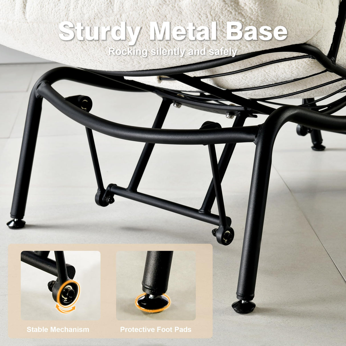 ovios Rocking Chair with Ottoman, Glider Recliner with Footrest, Lazy Accent Armchair with Comfy Cushion for Living Room Bedroom Office, Cloud Plush Velvet, White ovios