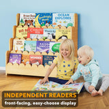 SpaceAid 4-Tier Scalloped Bookshelf, Montessori Bookcase for Toddlers, Wooden Book Shelf Organizer Display Furniture for Kids Rooms, Playroom, Nursery and Classroom, 29.6“ Wide, Natural SpaceAid
