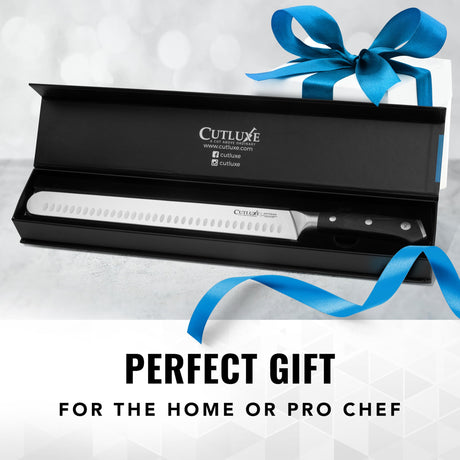 Cutluxe Slicing Carving Knife – 12" Brisket Knife, Meat Cutting and BBQ Knife – Razor Sharp German Steel, Sheath Included, Full Tang, Ergonomic Handle Design – Artisan Series Cutluxe