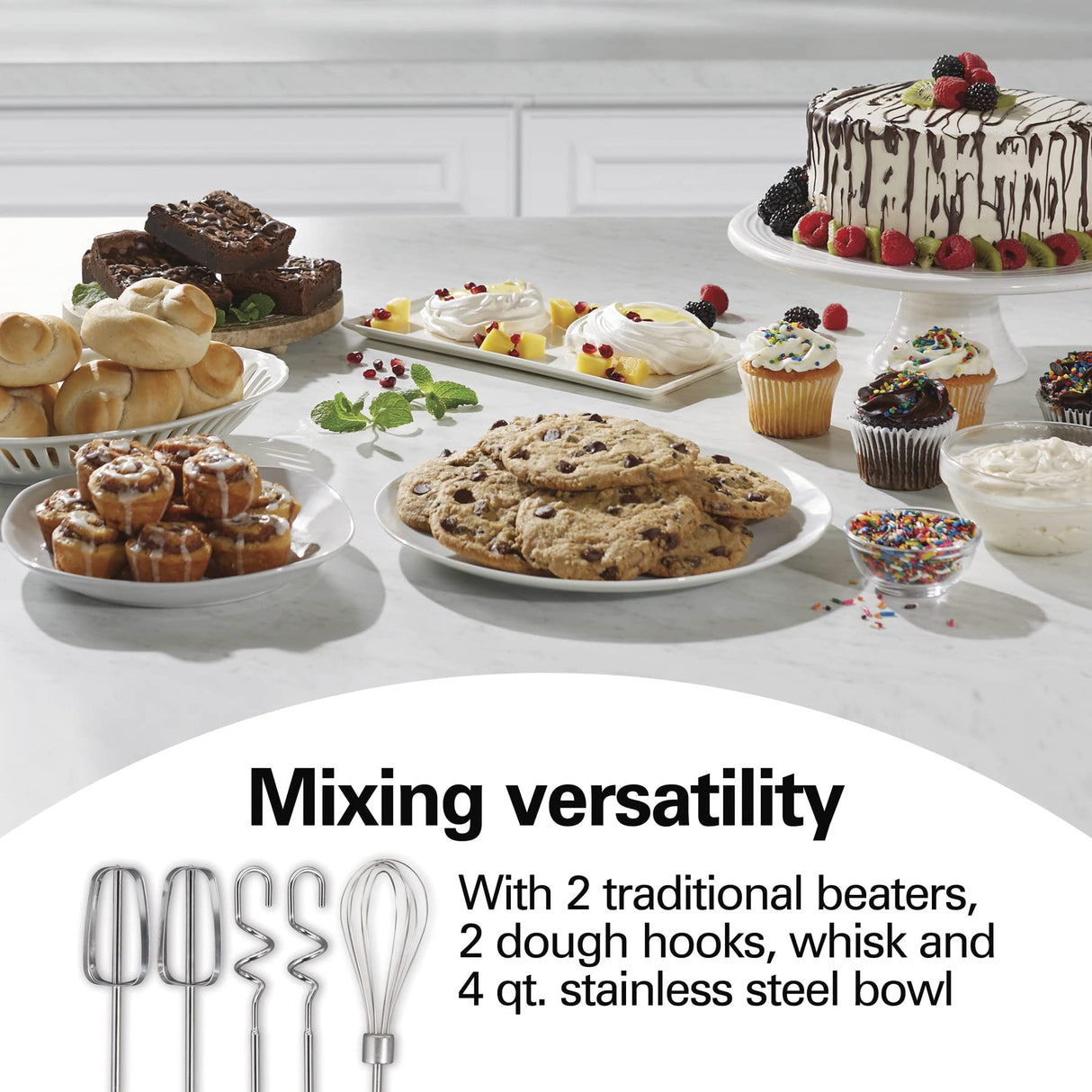 Hamilton Beach Classic Stand and Hand Mixer, 4 Quarts, 6 Speeds with QuickBurst, Bowl Rest, 290 Watts Peak Power, Black and Stainless Hamilton Beach