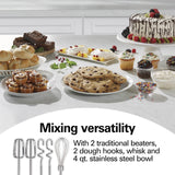 Hamilton Beach Classic Stand and Hand Mixer, 4 Quarts, 6 Speeds with QuickBurst, Bowl Rest, 290 Watts Peak Power, Black and Stainless Hamilton Beach