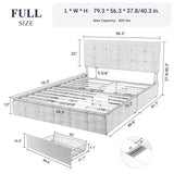 Allewie Light Grey Upholstered Full Size Platform Bed Frame with Adjustable Headboard & 4 Storage Drawers Allewie