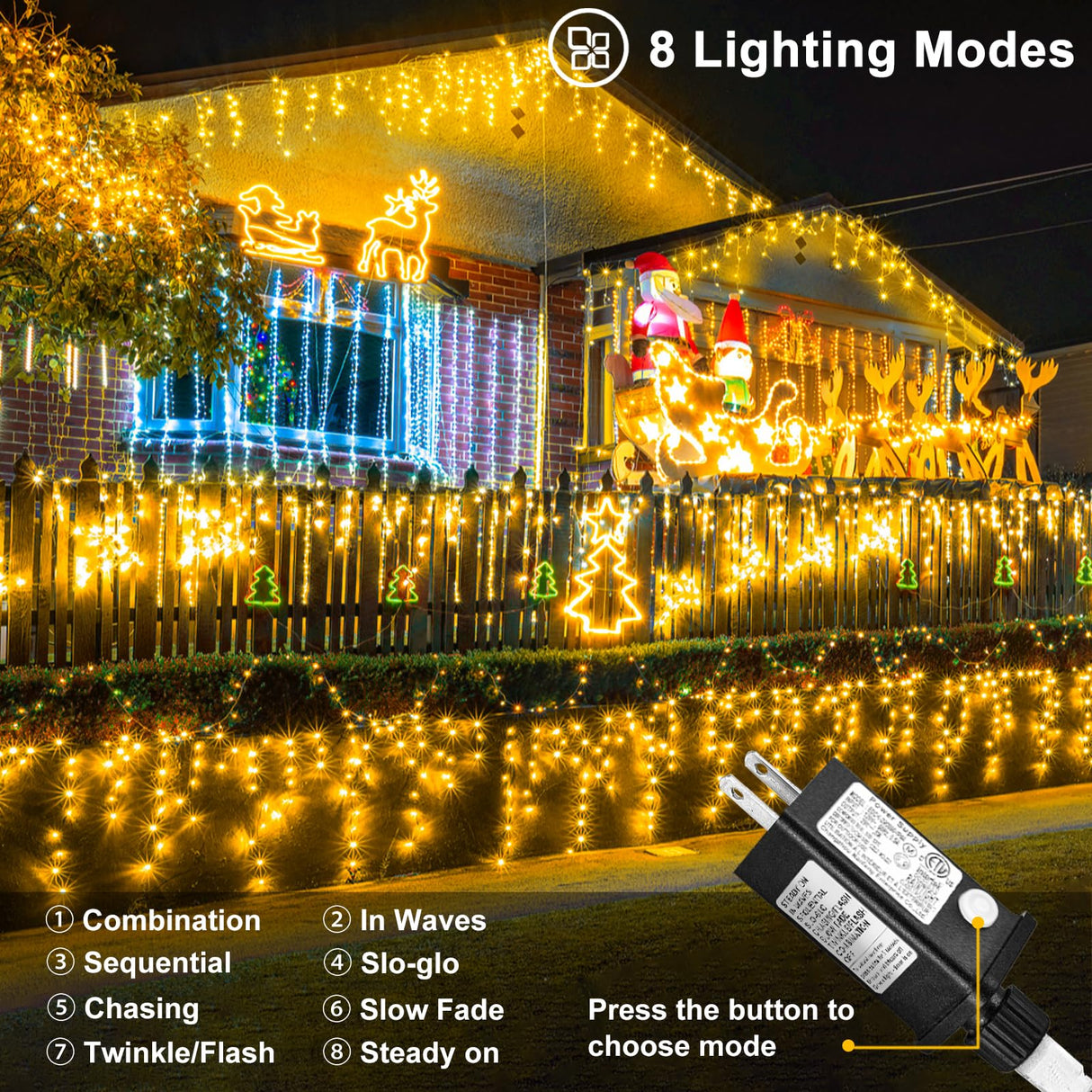 Warm White Christmas Lights Outdoor, 66ft 640 LED Icicle Lights for Outside House with Connectable Clear Wire 8 Modes Timer, Plug in Waterproof for Home Holiday Eaves Yard Party Room Indoor Decoration Nielfoi