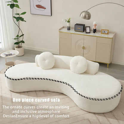 105.5''Curved Sofa,Cloud Couch Sofa,Modern Minimalist Sofa,3-4 Seater Couch with 2 Pillows,Bedroom, No Assembly Required, Point-Shaped Corduroy White