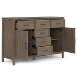 SIMPLIHOME Ela Buffet - 54 inch Wide Solid Wood 3-Door Sideboard Buffet in Smoky Brown, Transitional Storage Cabinet for Dining Room or Kitchen with Adjustable Shelves and Brushed Metal Hardware SIMPLIHOME