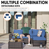 TerraRelax Patio Furniture Set 5 Pieces All Weather Patio Conversation Sets Wicker PE Rattan Outdoor Sectional Couch Sofa with Cushion Ottoman Table for Poolside Peacock, Garden, Backyard Navy TerraRelax