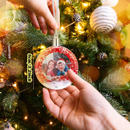 Qunclay 8 Pcs Sublimate Snow Globe Photo Ornament and 12 Sublimation Ornament Blanks Round Christmas Ornament Picture Holder Clear Hanging Photo Holder Ornament with String for Home Xmas Tree