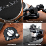 SingingWood Audio VP42AS Bluetooth Belt Drive 2 Speed Built in Preamp Turntable Hi-Fi with 44 Watt Bookshelf Speakers, Vinyl Record Player with Magnetic Cartridge Bluetooth Playback (Walnut) SINGING WOOD