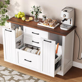 DWVO Farmhouse Buffet Cabinet with Storage, 47" Sideboard with Drawers, Large Kitchen Storage Cabinet Coffee Bar Cabinets for Living Room, Antique White DWVO