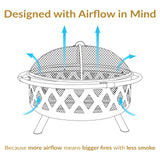 Sunnydaze Black Crossweave Outdoor Fire Pit - Wood-Burning Fire Pit for Outside with Spark Screen, Poker and Cover - 36-Inch Sunnydaze