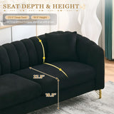 Black Cloud Couch for Living Room, 63.5" Modern Comfy Overstuffed Deep Seat Tufted Sofa with Gold Legs & Pillows, Plush Teddy Boucle Upholstered Curved Loveseat Settee with Round Arm (Black, 2 Seater) SLEERWAY