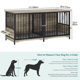 YITAHOME 71" Double Dog Crate Furniture with Divider, Wooden Large Dog Kennel with Flip-Top&4 Rotatable Bowls&2 Cushions, Dog Crate Furniture TV Stand for Medium Large Dogs, Grey YITAHOME