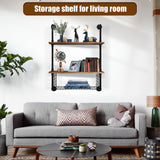 GILPWA Industrial Pipe Shelving 2 Tiers 24in Bathroom Floating Shelves Wall Mounted with Paper Storage Basket Retro Wood Floating Shelf Sundries Holder for Home Decor Livingroom Bedroom GILPWA