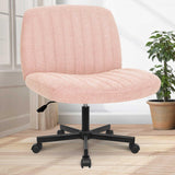 Orange Factory Criss Cross Chair with Wheels, Armless Cross Legged Office Desk Chair, Wide Comfy Vanity Rolling Swivel Modern Comfortable Fabric Computer Task Chairs for Home Office (Pink) Orange Factory