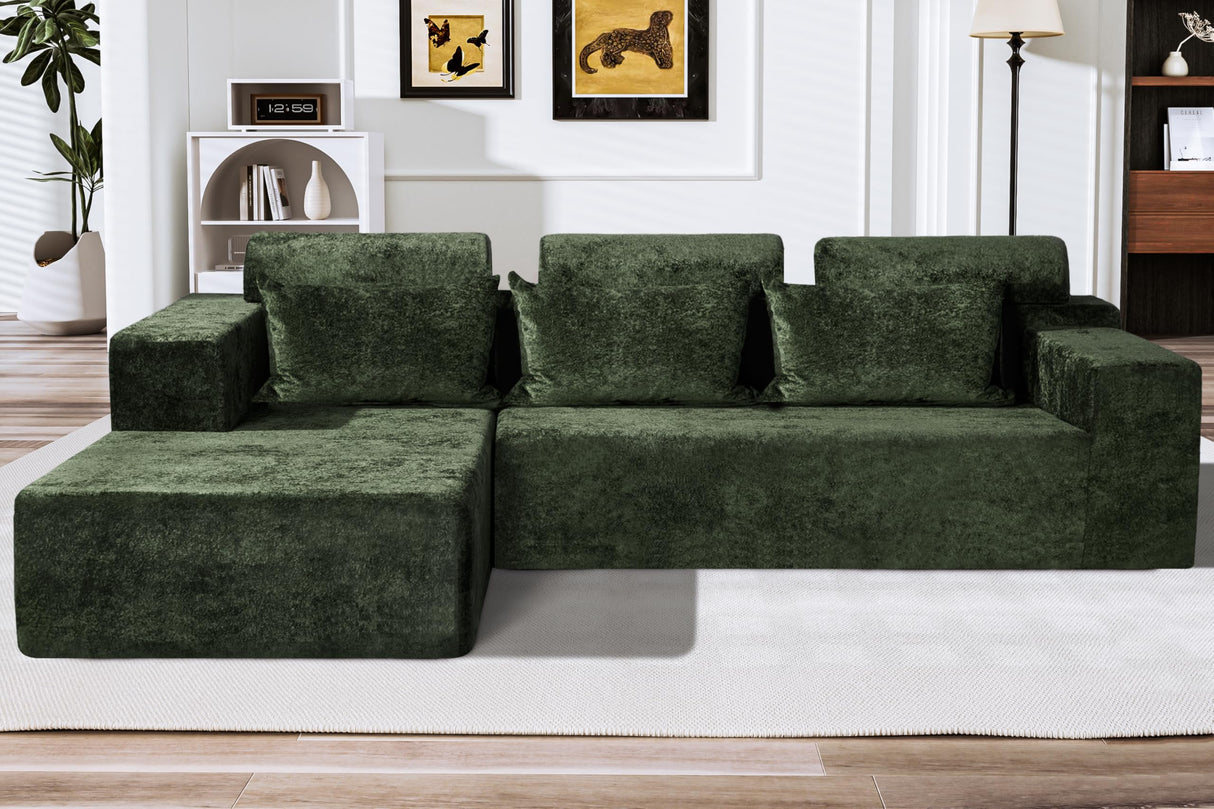 HABUTWAY 105" L-Shape Modular Sectional Sofa Couch for Living Room,No Assembly Required,Modular Comfy Sofa with Deep Seat for Living Room Bedroom,Luxury Distressed Velvet(Left,Green) HABUTWAY