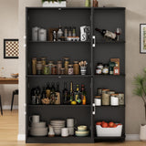 Loomie Kitchen Pantry Storage Cabinet, 64" Tall Freestanding Cupboard with Doors & Adjustable Shelves, Food Pantry Cabinet with 5-Tier External Shelf for Dining Room, Living Room (Black) Loomie