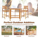 Tangkula 3 Piece Patio Bar Table & Chairs, Outdoor Acacia Wood Bar Set w/Slatted Seat & Tabletop, Wood Dining Bar Set w/Backrest, Armrests & Footrest for Backyard, Poolside, Balcony Tangkula