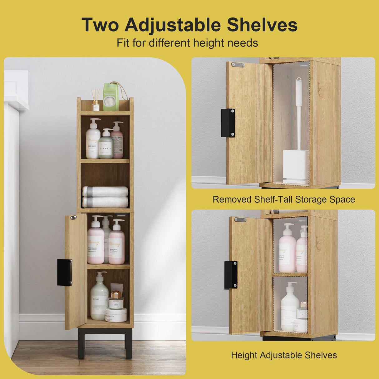 FerniTry Small Bathroom Storage Cabinet, Corner Narrow Toilet Paper Floor Cabinet with Door and Shelves,Bathroom Organizer with Adjustable Shelf, for Small Spaces (Oak) FerniTry