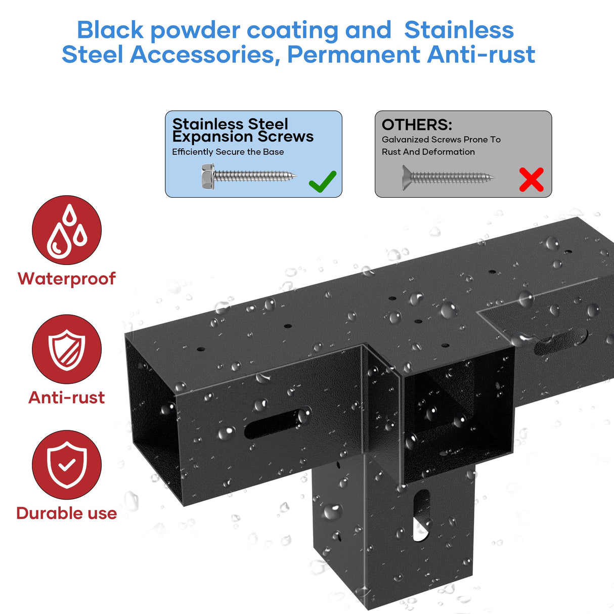 4x4 Pergola Bracket Kit - 2pcs 4-Way Heavy Duty Corner Brackets for 4''x4'' Wooden Beams (Actual 3.6''x3.6'') - Includes Stainless Steel Hardware for Patio Pergolas, Log Cabins & Outdoor Structures CHICAURA