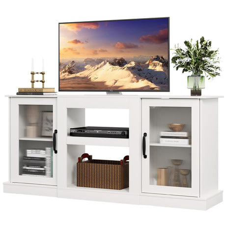 WLIVE Retro TV Stand for 65 inch TV, TV Console Cabinet with Storage, Open Shelves Entertainment Center for Living Room and Bedroom, White WLIVE