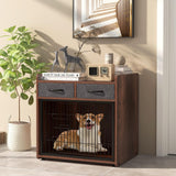 Giantex Dog Crate Furniture - Wooden Dog Cage End Table with 2 Storage Drawers, Latched Door, Pet House Dog Kennel Indoor for Small Dogs, Furniture-Style Dog Crate Side Table, Brown Giantex