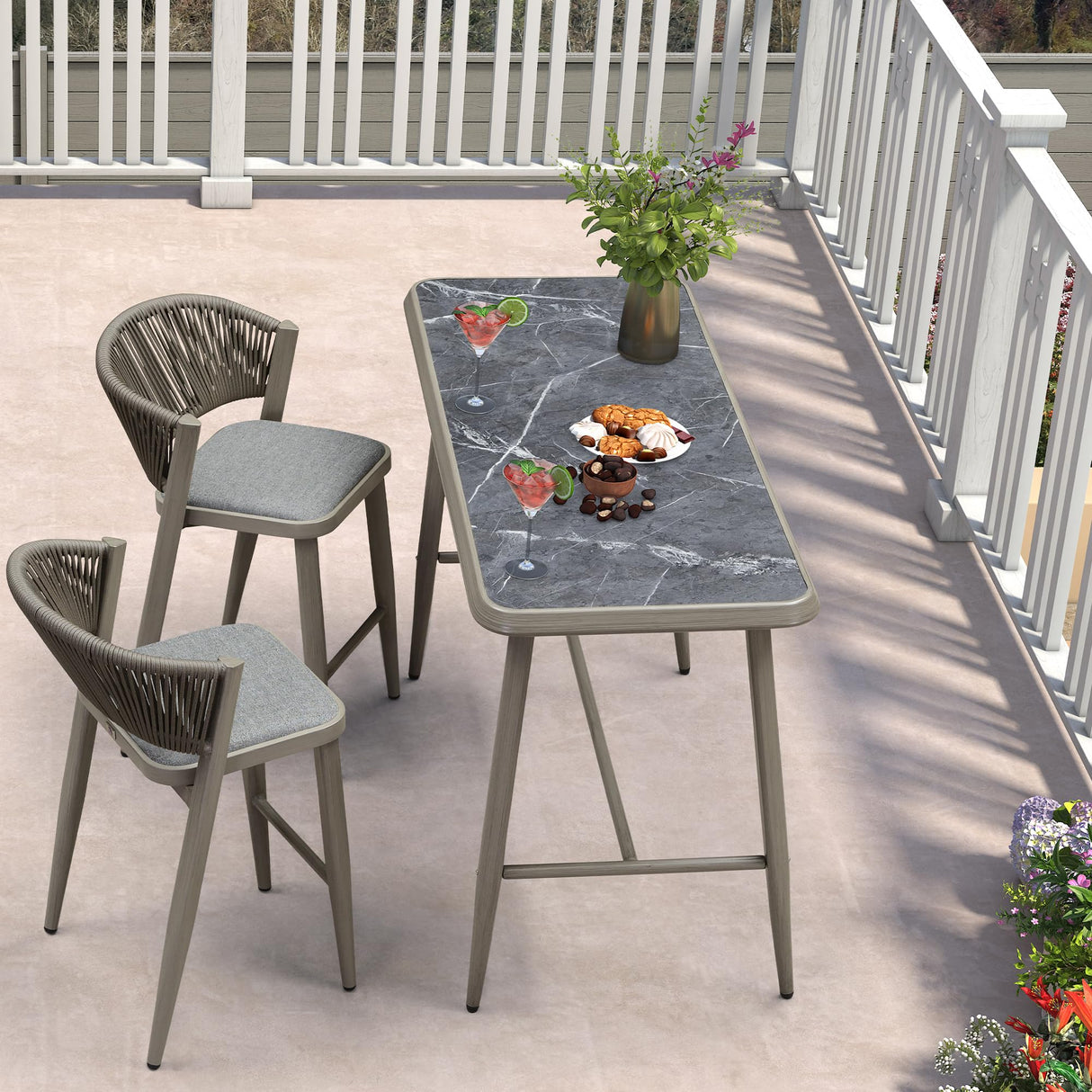 PURPLE LEAF Outdoor Rectangular Counter Height Dining Table Aluminum Kitchen Bar Table for Bar Stool for Backyard Patio Grey PURPLE LEAF