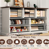 chartustriable 55" Farmhouse 7 Drawers Dresser Chests for Bedroom w/Deep Big Drawers, Tall Wide Wood Country Rustic Chest of Drawers, Storage Dressers for Bedroom, Living Room,Antique White chartustriable