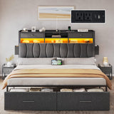 YITAHOME King Size with 2 Storage Drawers and Charging Station, Linen Upholstered Platform Bed with Storage Headboard and LED Light, Heavy Duty Metal Support, No Box Spring Needed, Noise Free, Grey YITAHOME